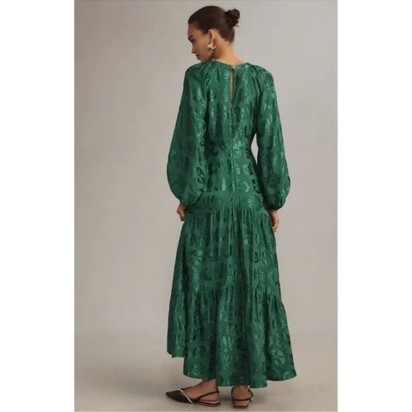 ANTHROPOLOGIE Farm Rio Floral Jacquard V-Neck Maxi Dress Green Petite Size NWT - Picture 2 of 4
